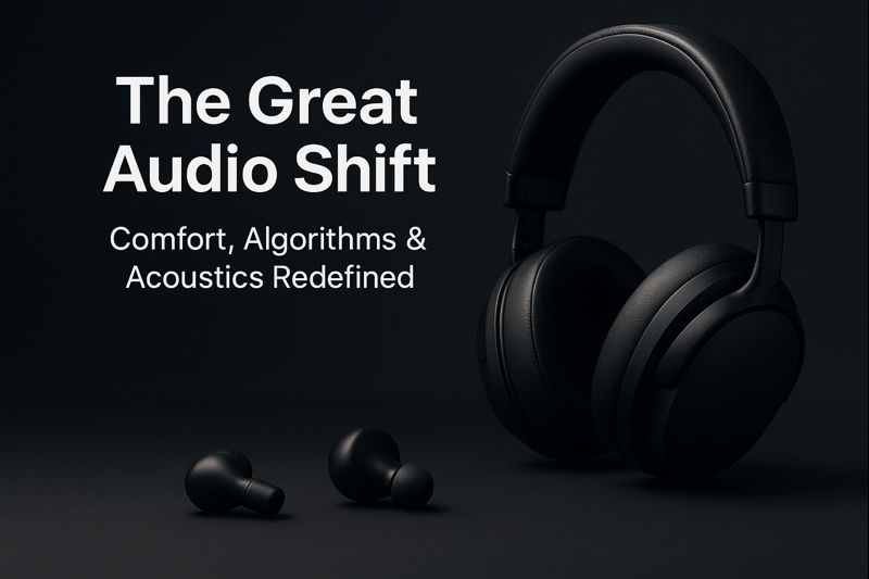 Close-up of headphones showing how comfort design and acoustics drive new Global Audio Trends.